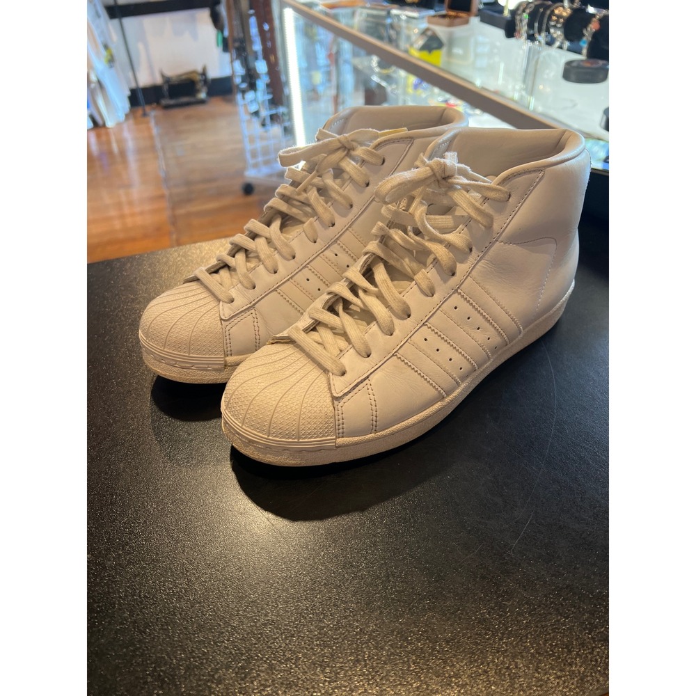 Adidas Originals Pro Model High Top White Leather Shell Toe Sneakers Mens